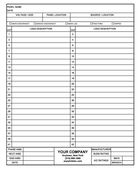 Panel Schedule Labels and Template 